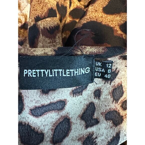 PrettyLittleThing brown black leopard print puff sleeves mini dress size 8 - Picture 3 of 13
